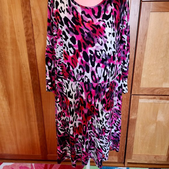 Pink Animal Print Fit and Flare Dress SZ14 - Picture 2 of 6